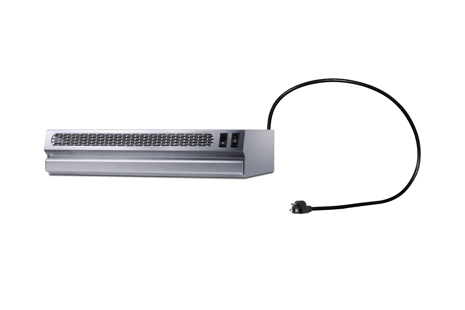 18 inch wide under cabinet retractable range hood for ductless use in stainless steel, made in the USA with power cord included